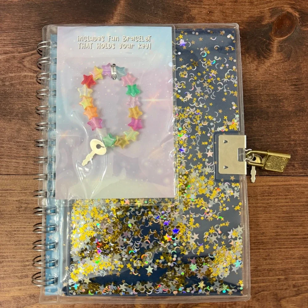 Pen + Gear Locking Journal Navy Gold Star Shaker Cover 160 Pages with Bracelet